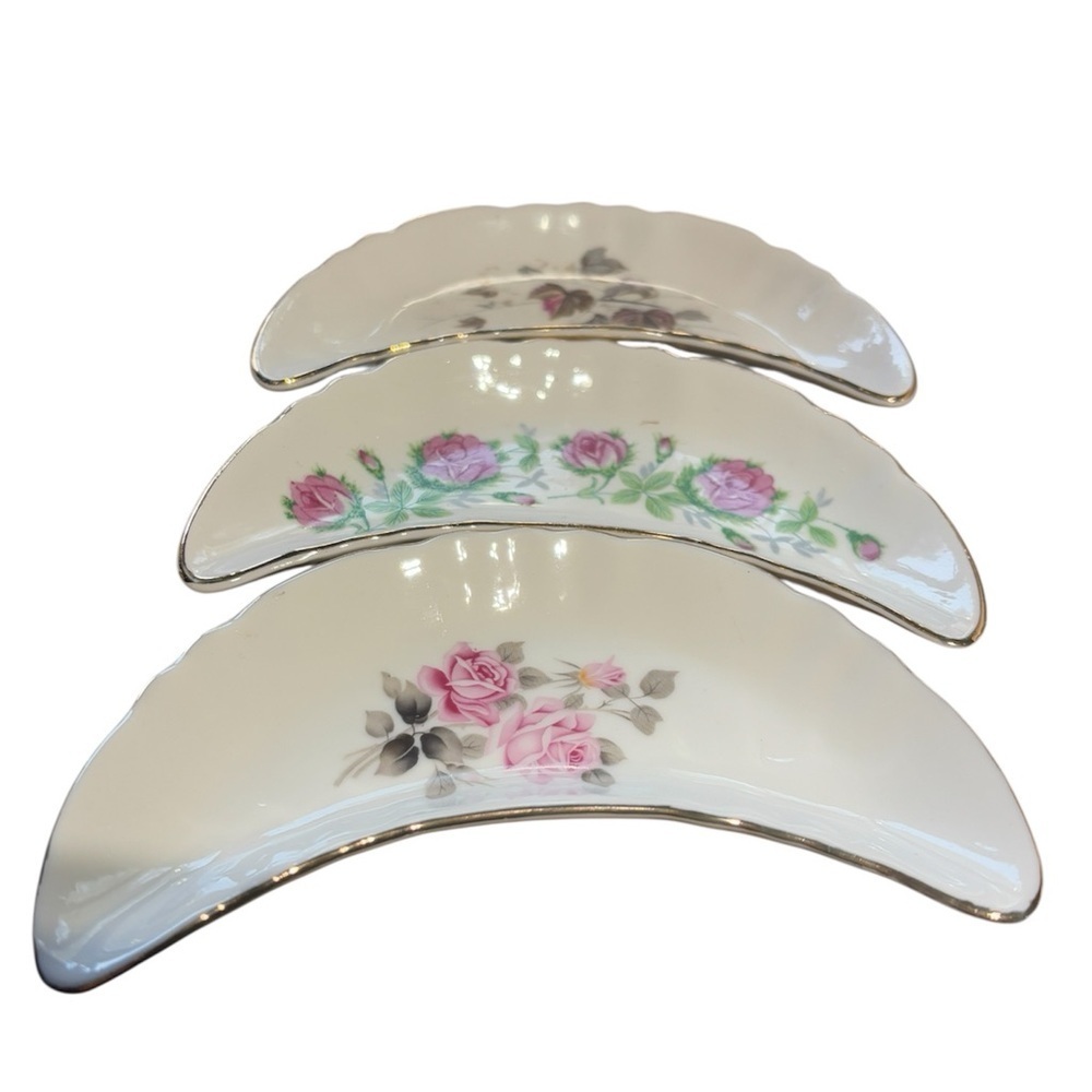 Vintage Nasco Bone Dish Gold  Rim National Silver Company Japan  Set of 8